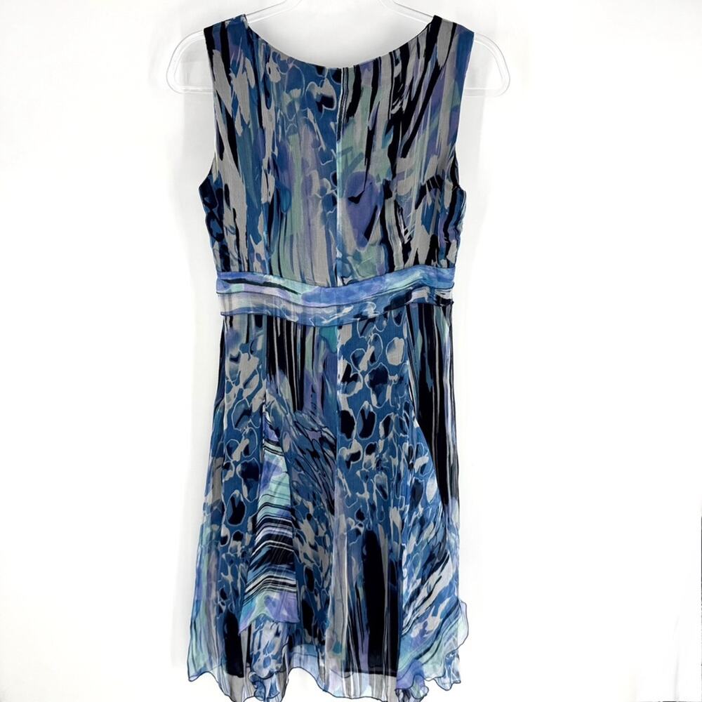Claudia Gil‎ Blue Patterned Faux Wrap Sleeveless Dress with Jacket Silk Size 6 - Picture 3 of 14